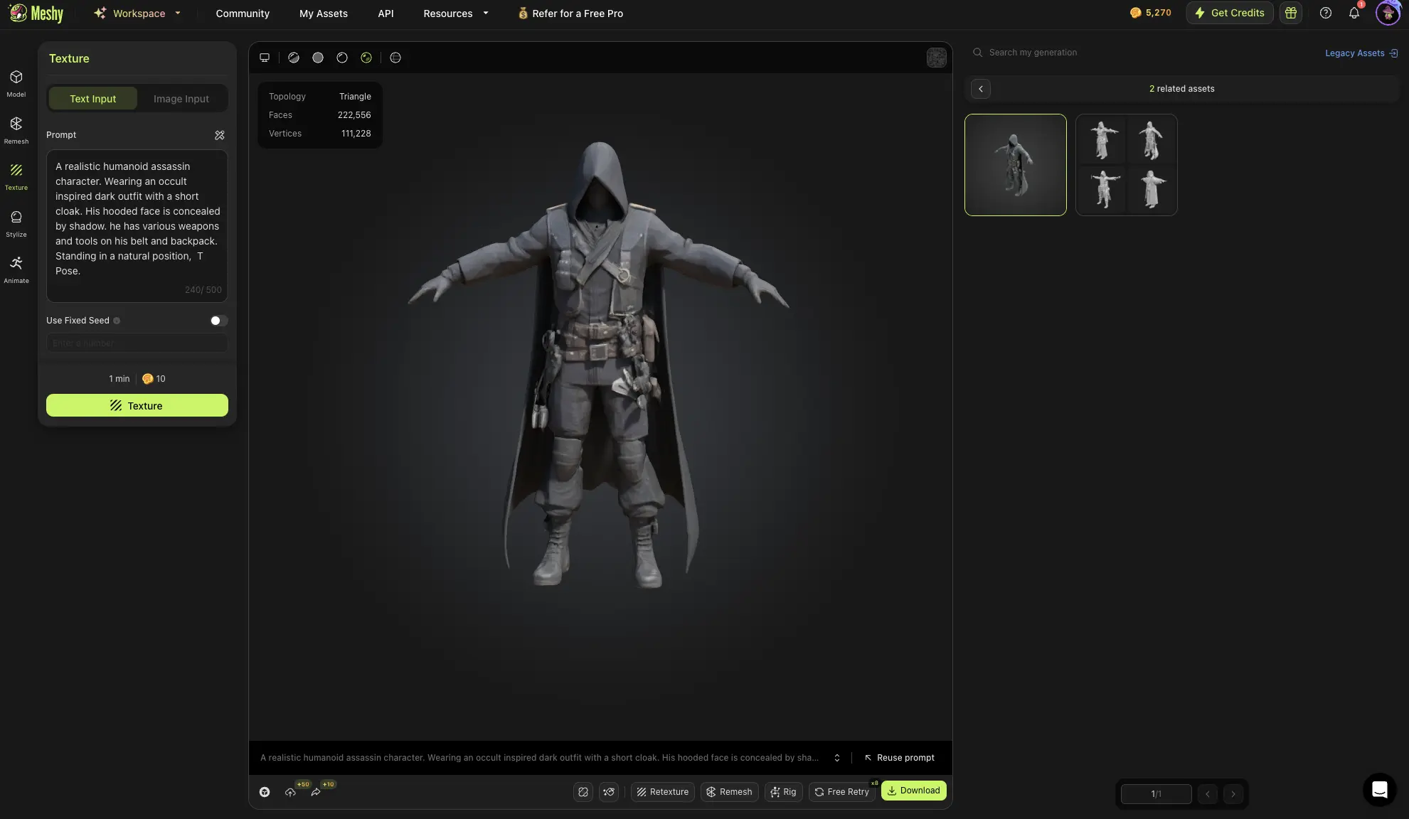 Criação de personagem 3D para produção de animação no Meshy AI
