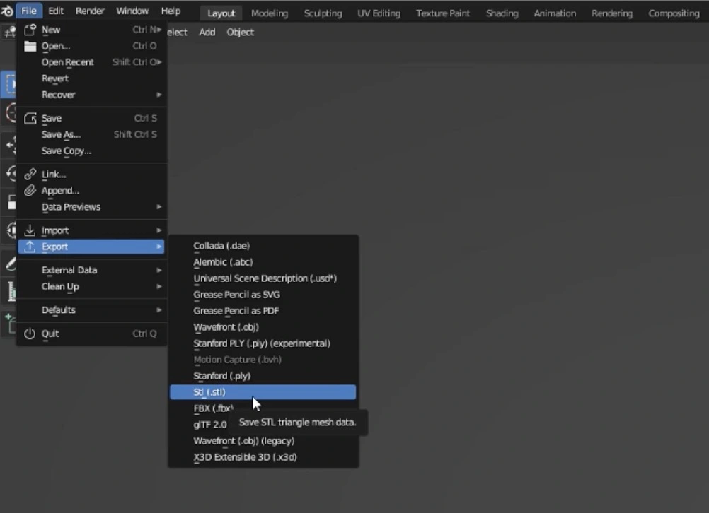Exportovat STL soubor v Blenderu