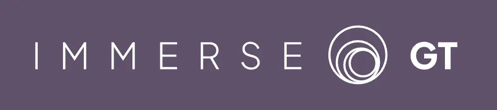 ImmerseGT logo with stylized purple wave icon and bold white text on a dark background