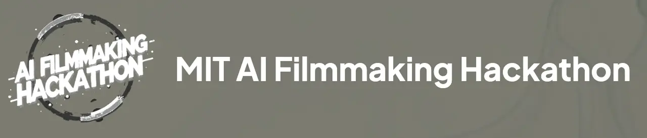 MIT AI Filmmaking Hackathon logo with circular film reel motif and white text on dark background