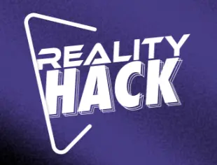MIT Reality Hack event logo with bold purple background and stylized white text