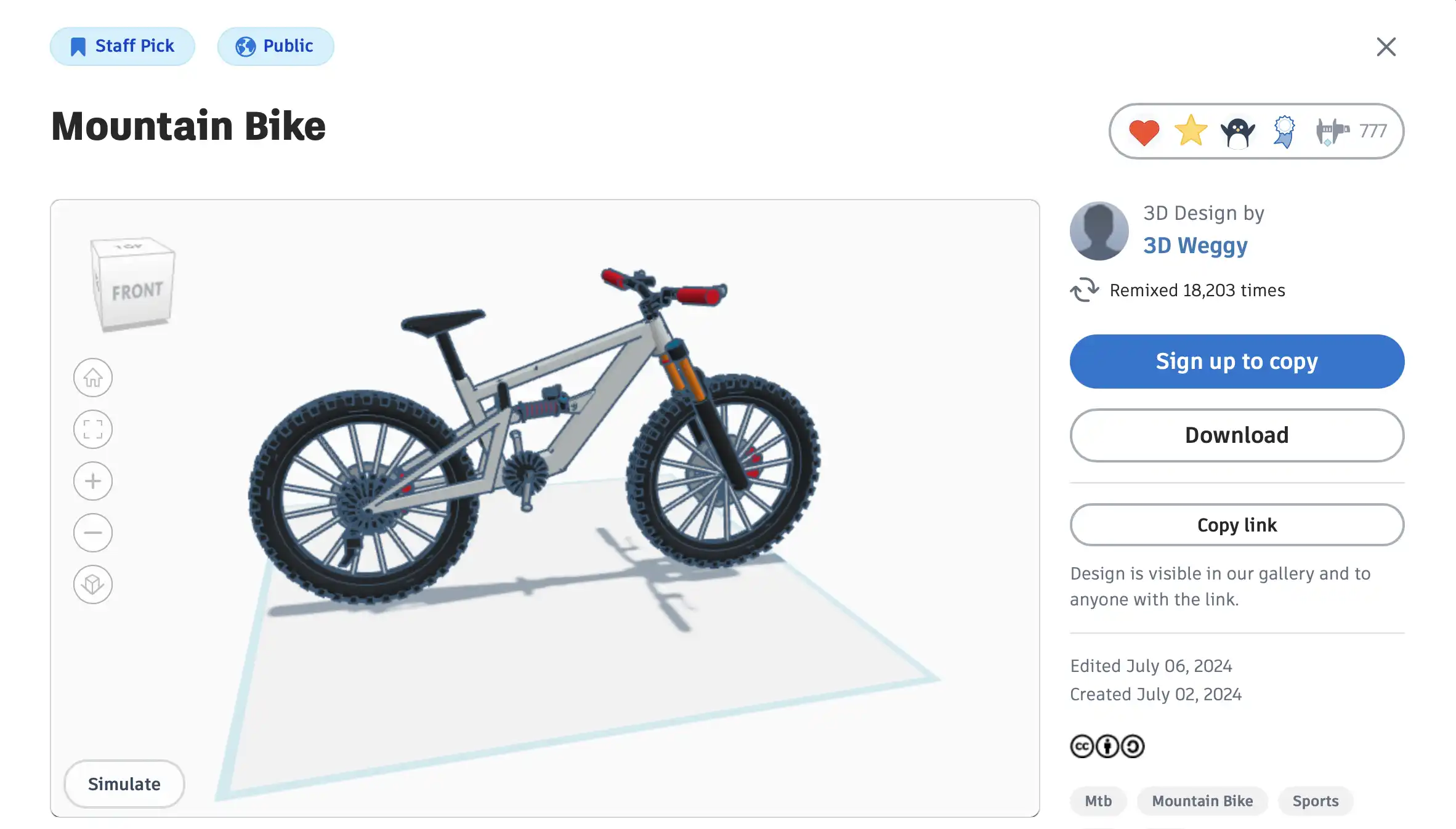 modèle 3D numérique d'un VTT