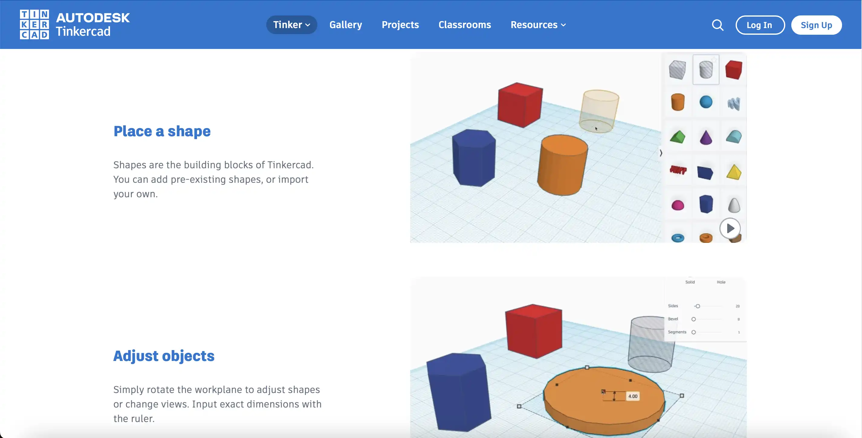 fonctionnalités de tinkercad
