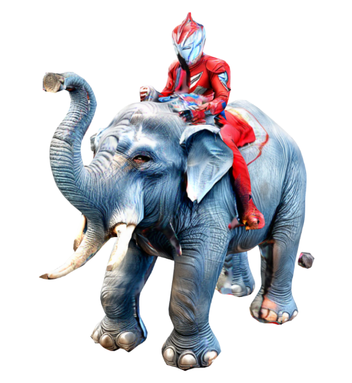 Ultraman a montar um elefante