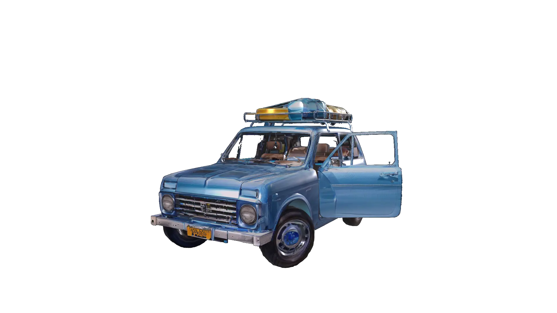 A little blue traveling car, vintage, 4K, HDR, highest quality