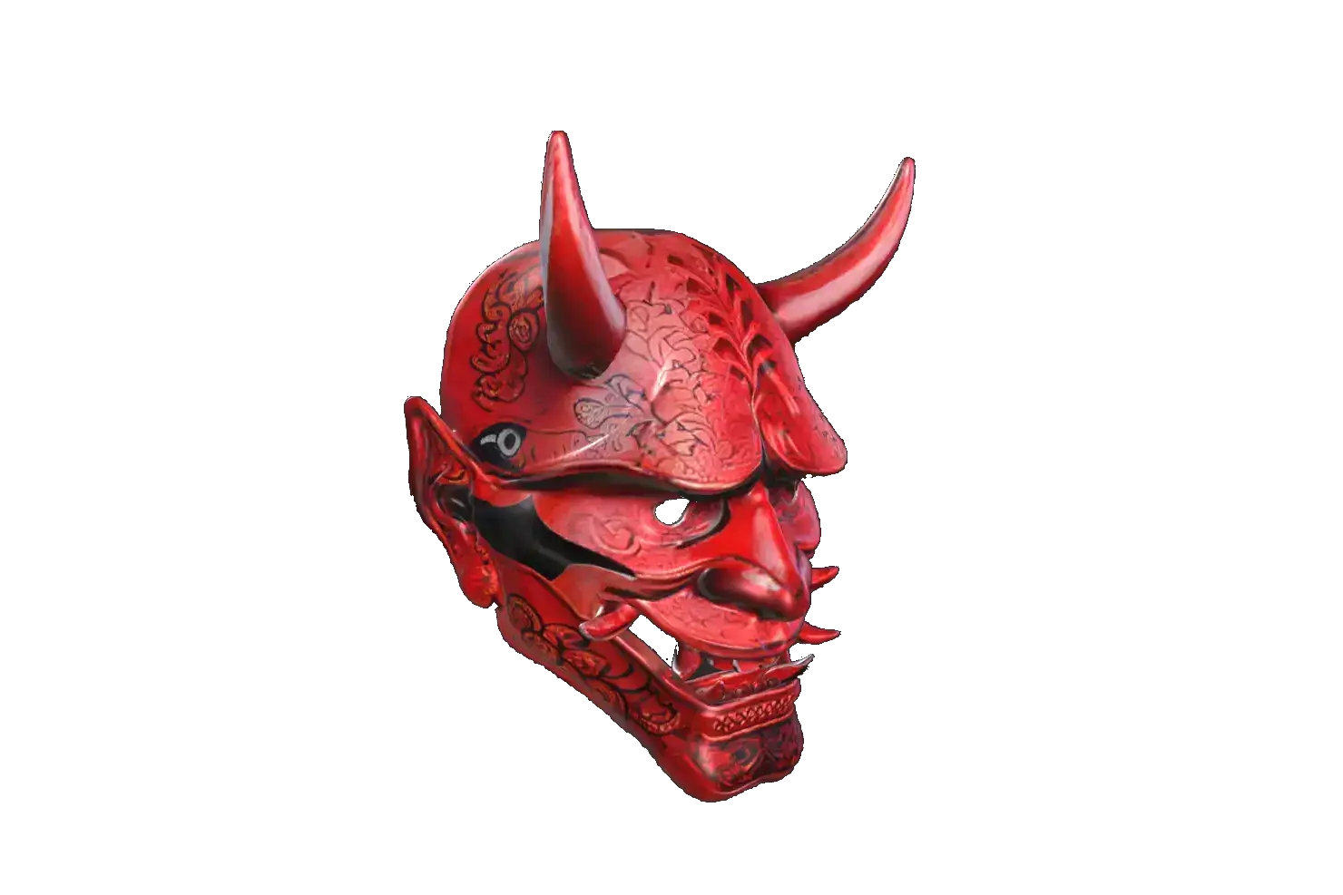 A monster mask, Red fangs, Samurai outfit that fused with japanese batik style