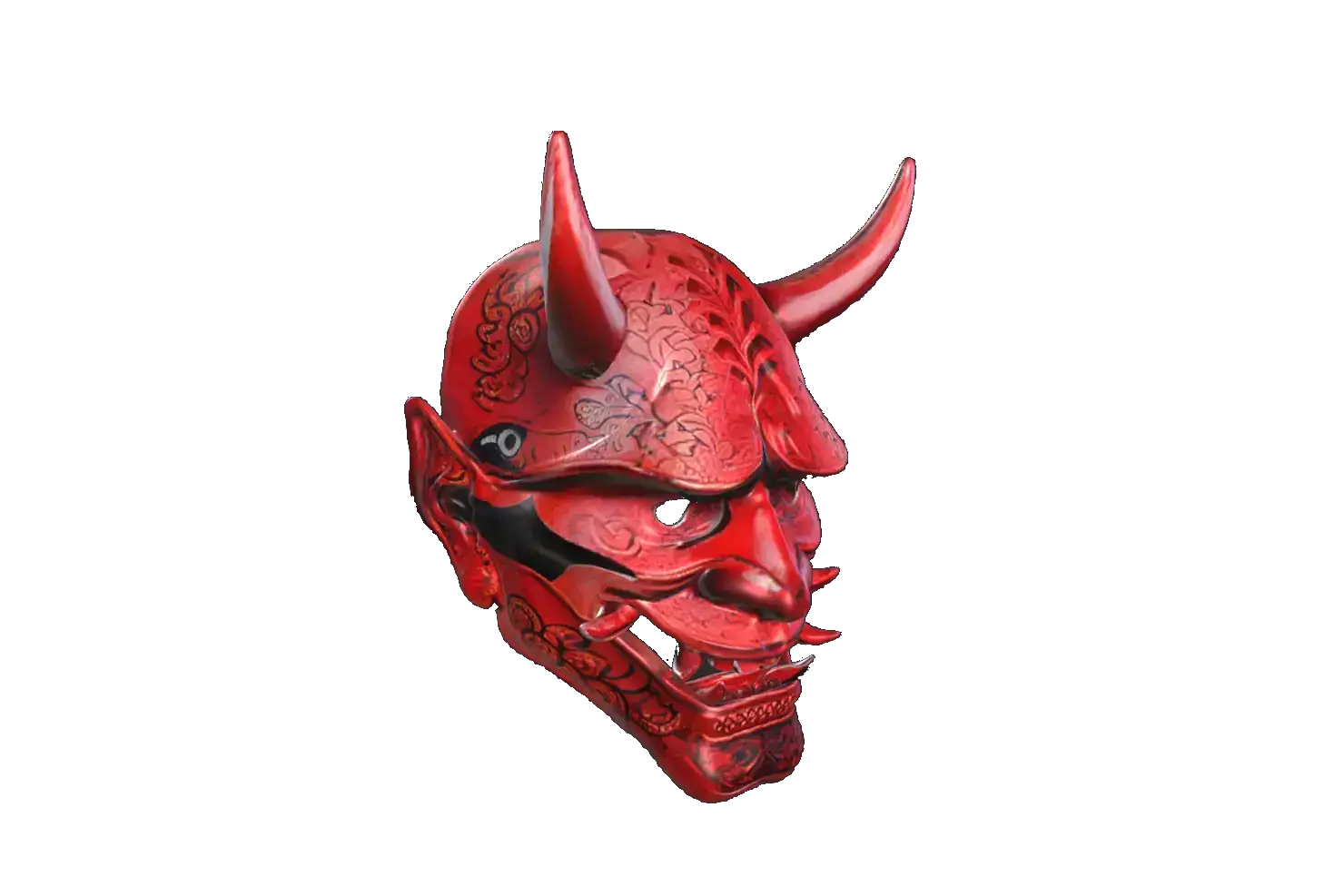 A monster mask, Red fangs, Samurai outfit that fused with japanese batik style
