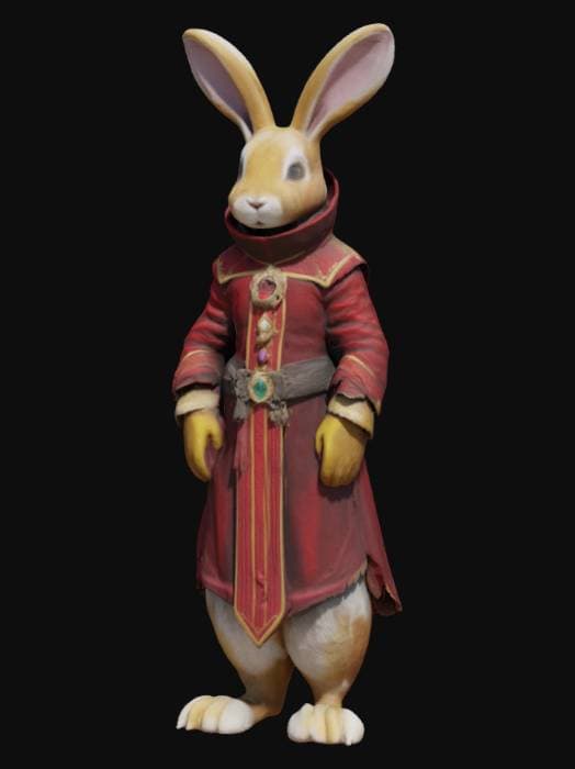 «d&d art style, medieval bunny council member, red velvet costume with ...