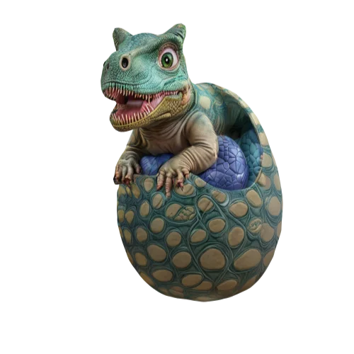 A dinosaur cub sitting in a dinosaur egg,Highly detailed